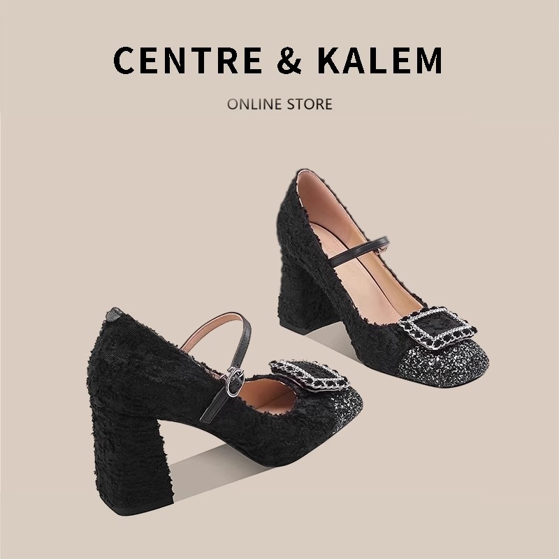 CENTRE&KALEM SMALL FRAGRANCE CHUNKY HEELS WOMENS SEQUIN CHUNKY HEELS A STRAIGHT STRAP MARYAN JANE SHOES