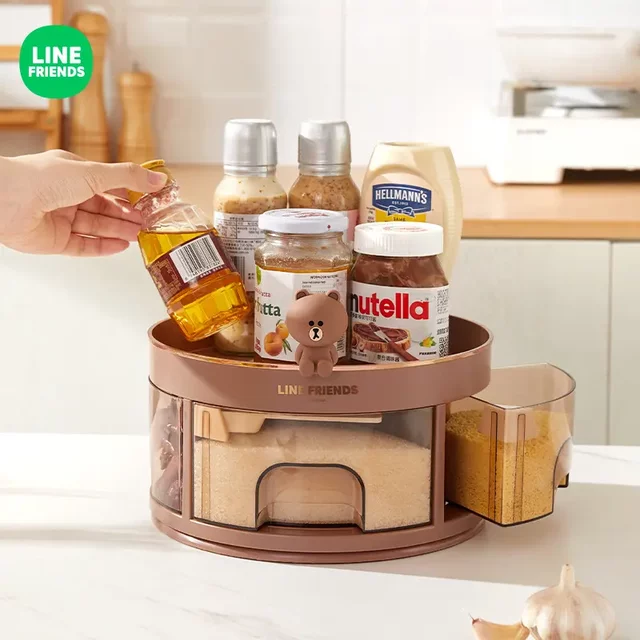 LINE FRIENDS kitchen seasoning box integrated multi-size seasoning storage countertop rotary seasoning bottle storage rack
