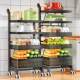 Kitchen basket storage rack with floor-standing movable multi-functional storage of fruits and vegetables for household detachable push cart