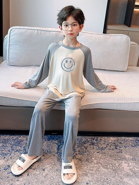 莫代尔儿童睡衣男童春秋款长袖家居服薄款网红大童男孩夏季空调服 — 2