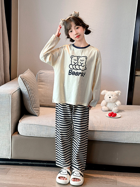 女童秋夏款睡衣百分百纯棉套装全棉长袖中大童女孩家居服2026新款