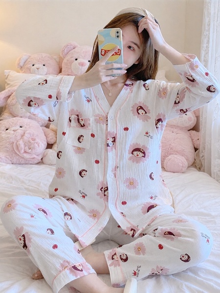 全棉纯棉月子服夏季薄款产后哺乳4月份5孕妇睡衣女产妇全棉两件套