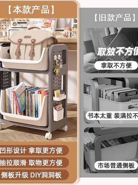 德国可移动书包置物架小推车家用书本收纳神器桌下收纳架多层书架
