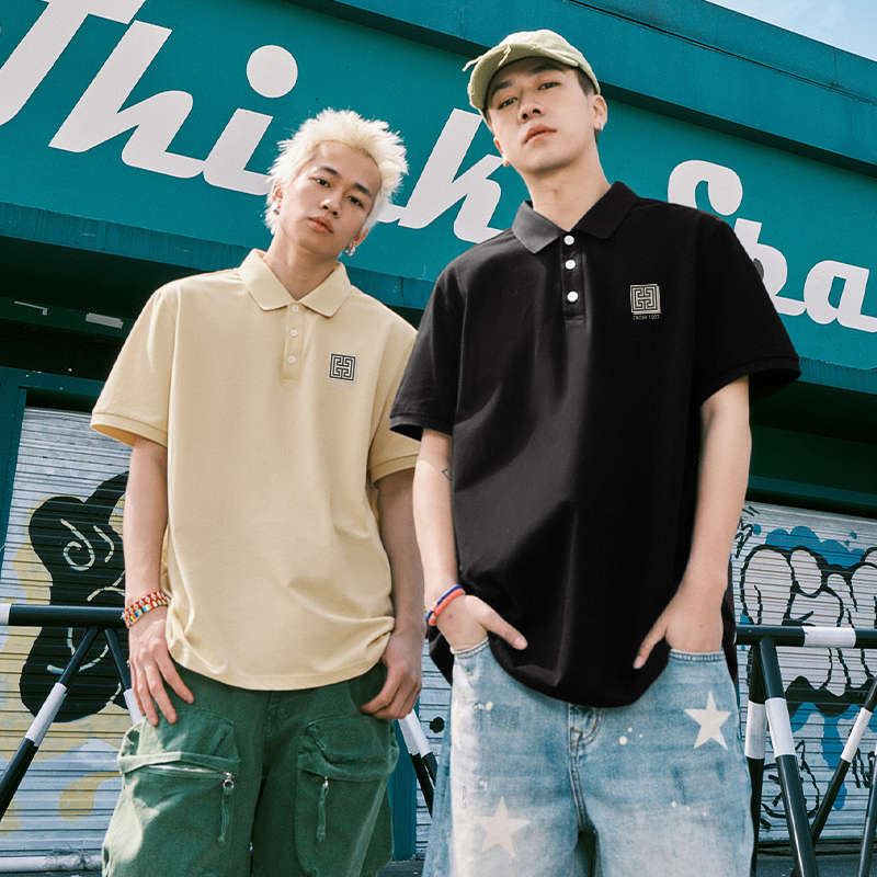 JEANSWEST POLO SHIRT MENS 2024 NEW TRENDY BRAND AMERICAN RETRO PLUS SIZE MENS T-SHIRT IS VERSATILE AND THIN SHORT SLEEVED BLACK