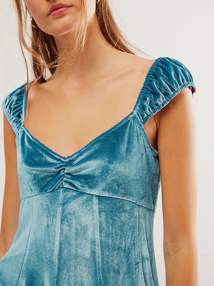 WOMEN S SUMMER VELVET SLEEVELESS DRESS SOLID COLOR SWEETHEAR