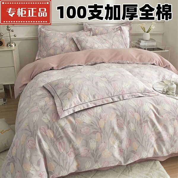 轻奢100支加厚全棉磨毛四件套纯棉秋冬保暖床单被套床笠款三件套