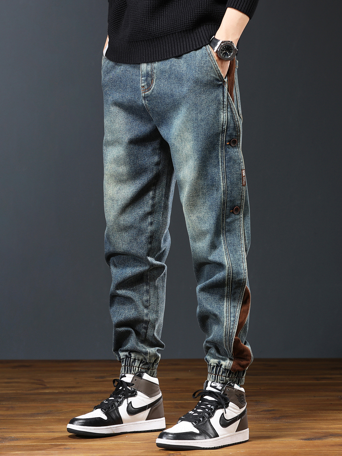 REITZ AMERICAN RETRO NOSTALGIC PATCHWORK JEANS MENS FALL PLUS SIZE CASUAL RUFFIAN LEGGINGS HAREM PANTS MEN