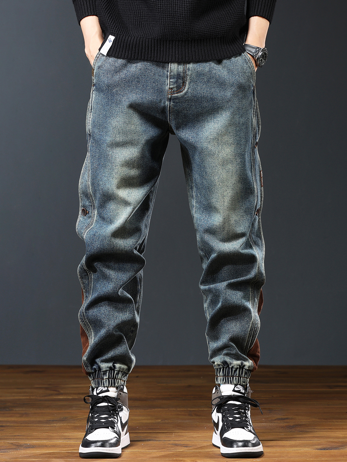 REITZ AMERICAN RETRO NOSTALGIC PATCHWORK JEANS MENS FALL PLUS SIZE CASUAL RUFFIAN LEGGINGS HAREM PANTS MEN