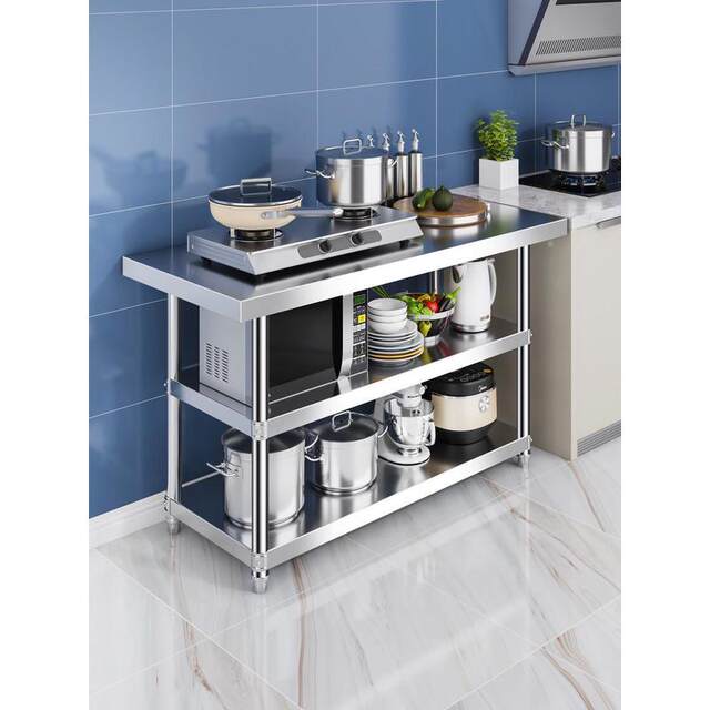 Stainless steel workbench kitchen stove chopping board three-layer storage rack for cooking and cutting table in hotel vegetable cutting table packaging table