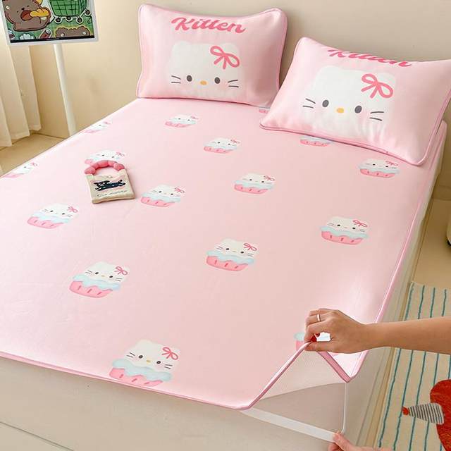 Children's cartoon ice silk mat summer cool quilt four-piece set summer single air conditioning mat ice silk sheet dormitory soft mat