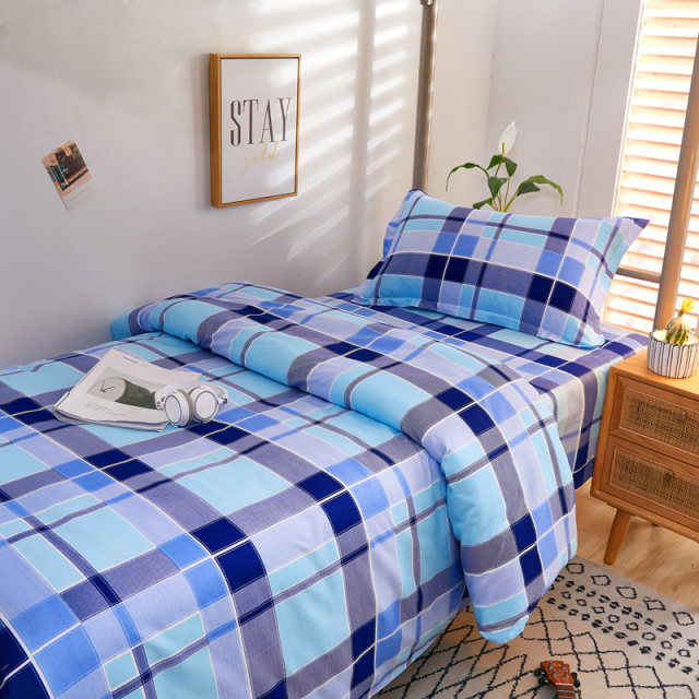 Dormitory blue and white grid d three-piece set student military training bedding single quilt cover bed sheet top and bottom bunk blue stripes 3