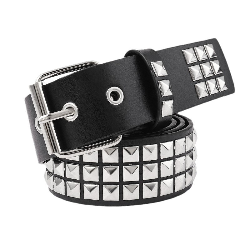 SQUARE BEADS RIVET METAL BELT PYRAMID UNI BELT KOREAN TREND PUNK STYLE HARDWARE BELT V
