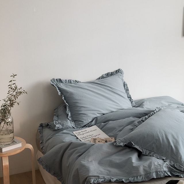 Nordic solid color cotton four-piece quilt cover bed cover sheet single bedding three-piece bedding bedding