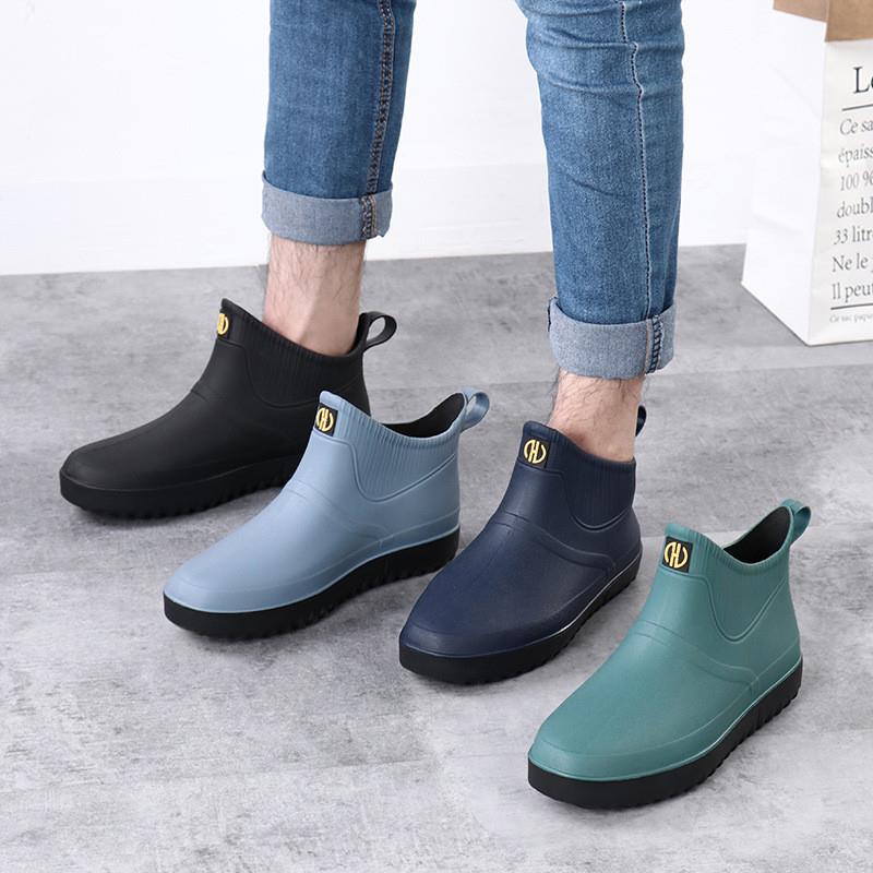 NON-SLIP RAIN BOOTS MENS WATERPROOF SHOES SHORT RAIN BOOTS WOMENS COUPLES WARM MID-TUBE KITCHEN SHOES RUBBER SHOES FISHING CAR WASH OVERSHOES