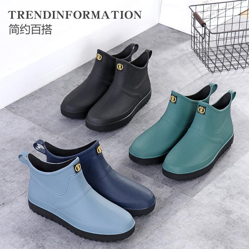 NON-SLIP RAIN BOOTS MENS WATERPROOF SHOES SHORT RAIN BOOTS WOMENS COUPLES WARM MID-TUBE KITCHEN SHOES RUBBER SHOES FISHING CAR WASH OVERSHOES