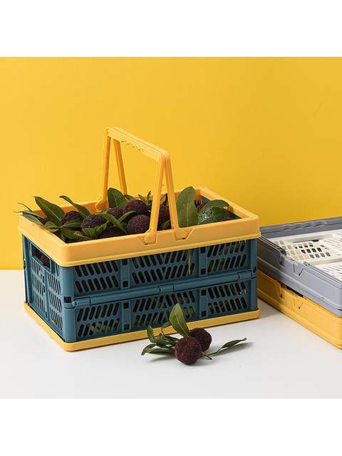 Foldable storage basket Shopping basket Fruit and vegetable storage frame Outdoor picnic basket Plastic