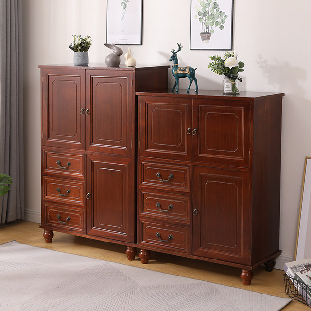 Bottle cabinet solid wood American storage storage cabinet chest of cabinet living room against wall household dining side X cabinet with door special price