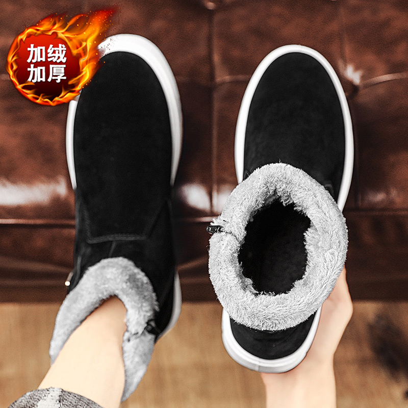 2024 WINTER NEW BLACK SNOW BOOTS MENS FLEECE THICKENED NORTHEAST COTTON SHOES MENS FUR INTEGRATED SLEEVE COTTON BOOTS