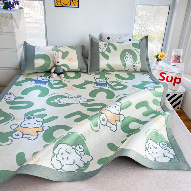 Cartoon ice silk mat three-piece set for children's summer water-washed bed sheets M people air conditioning soft mat student dormitory bed