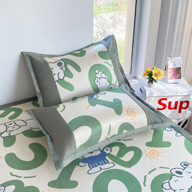 Cartoon ice silk mat three-piece set for children's summer water-washed bed sheets M people air conditioning soft mat student dormitory bed