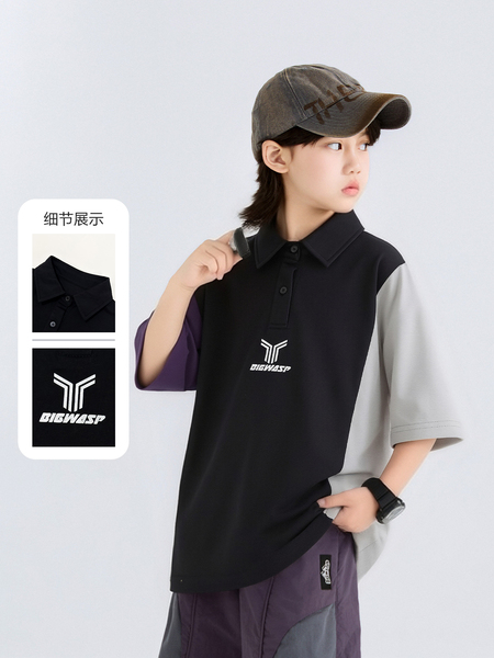 大黄蜂男童中大童夏季新款休闲宽松短袖polo衫美式痞帅流行打底衫 — 3