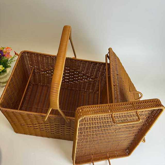 F^F^Large double-layer worship basket compartment picnic storage basket ancestral hall tribute fruit basket worship gods and ancestors with hand