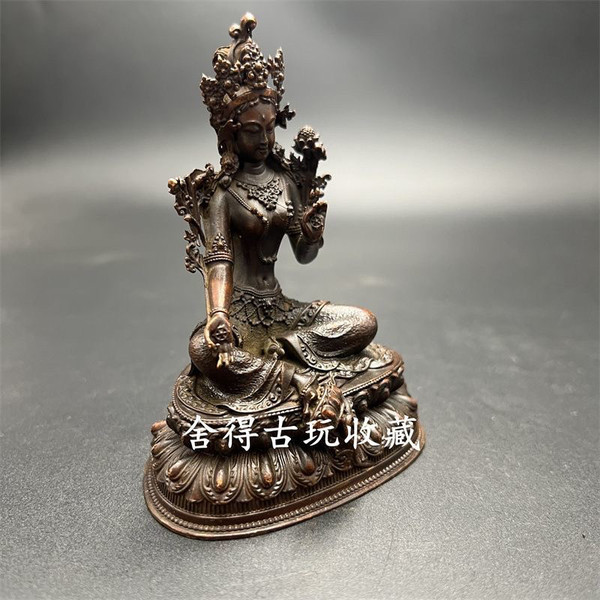 复古铜绿度母佛像摆件随身佛多罗菩萨救八难度母密宗工艺