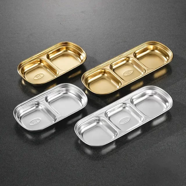 304 stainless steel seasoning dish Korean barbecue hot pot dipping dish seasoning dish vinegar dish two grid three grid kimchi dish