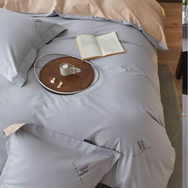 New pure cotton embroidery double-paired H style cotton four-piece set solid color bed sheet bedding set