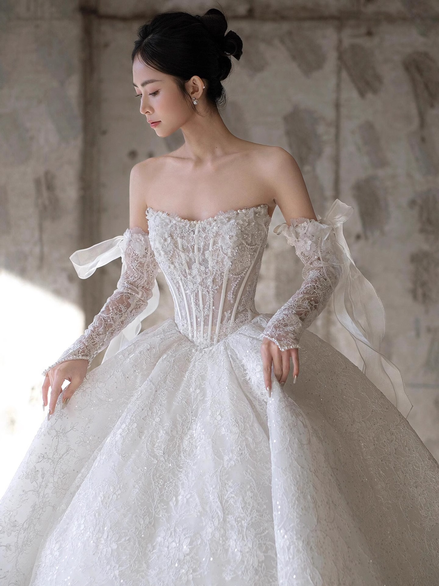 Свадебное платье-топик из французской тяжелой промышленности bride 2025, новая основная пряжа, высококачественная текстура, роскошная атмосфера, шлейфовое приветственное платье Изображение 1