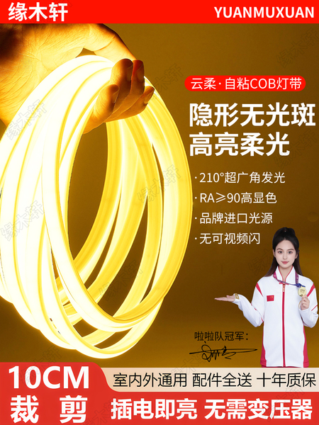 led灯带220v户外防水超亮自粘线形灯家用客厅吊顶氛围灯COB软灯条