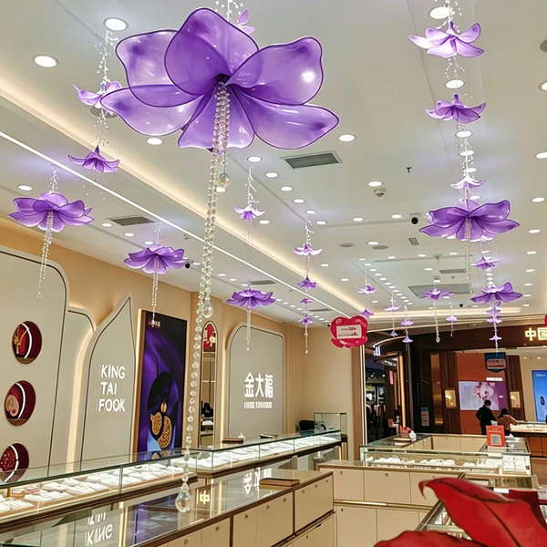 520夏天商场珠宝店面装饰空中吊顶珍珠百合场景氛围布置开业挂件