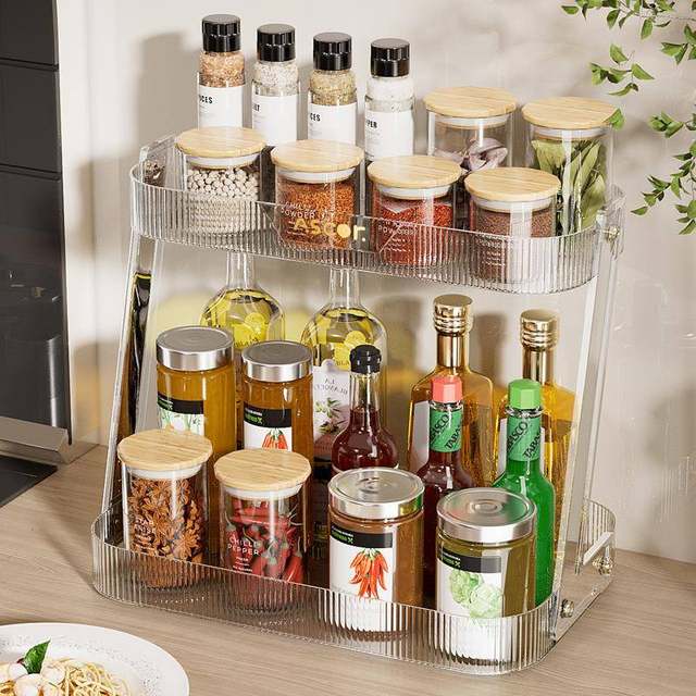 Kitchen multi-functional storage rack household countertop double-layer oil, salt, sauce, vinegar seasoning rack kitchen utensils and supplies stove storage rack