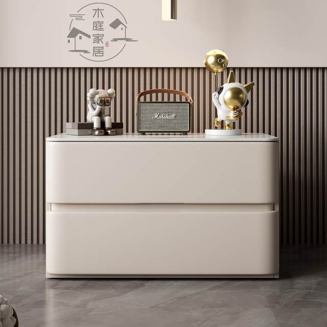 Fully solid wood large apartment bedside table rock panels extremely simple modern light luxury bedroom bedside storage cabinet leather installation
