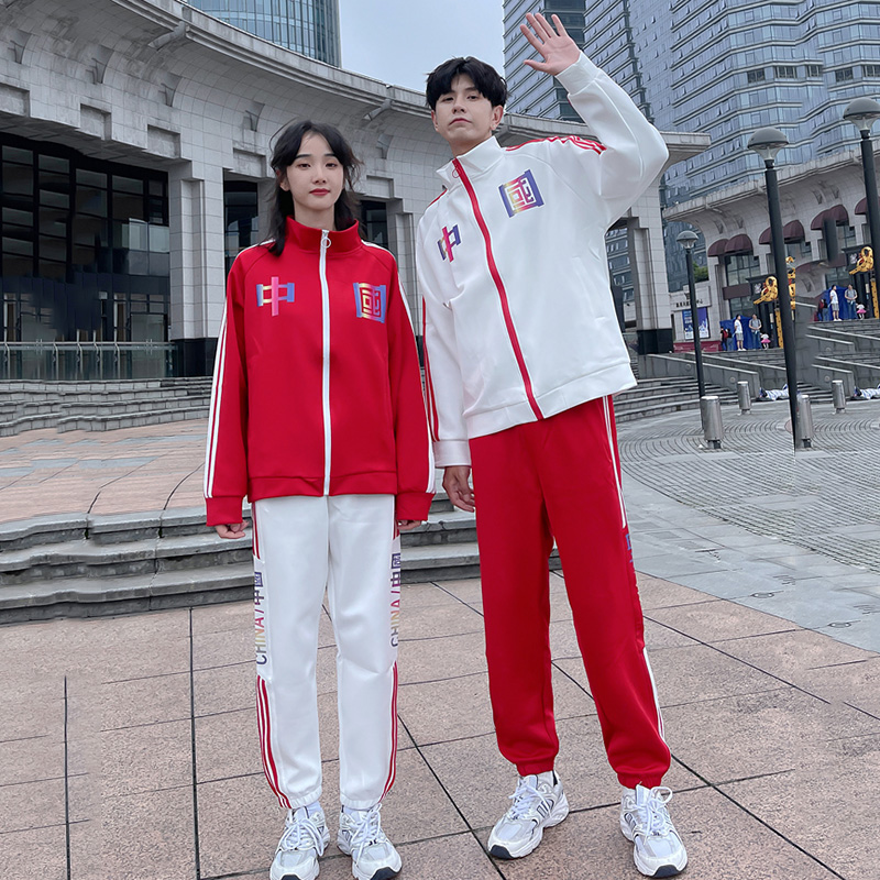 CHINESE STYLE SPORTS SUIT SPRING AND AUTUMN COUPLE SWEATSHIRT JUNIOR HIGH SCHOOL AND HIGH SCHOOL STUDENT SPORTS MEETING CLASS UNIFORM SCHOOL UNIFORM TWO-PIECE SET
