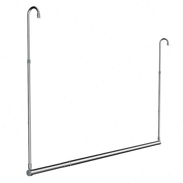 Balcony telescopic clothes drying rod quilt artifact clothes rack single rod folding invisible household bed sheet hook stainless steel