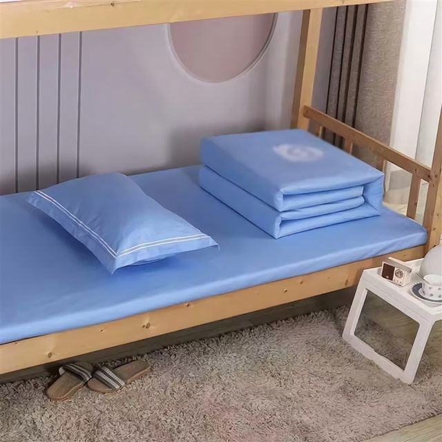 New national standard deep blue lake blue three-piece set unit dormitory single bed sheet quilt cover printed bedding