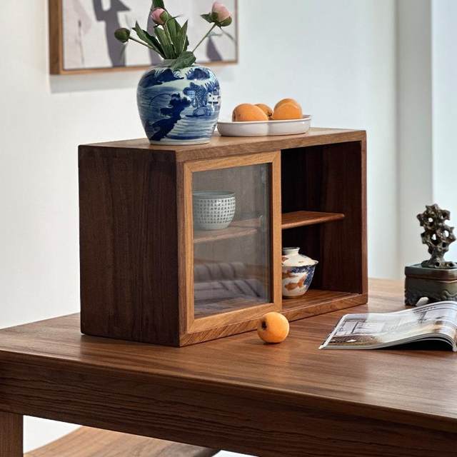 Nordic teak table storage cabinet household combination display cabinet solid wood storage cup cabinet desktop tea cabinet