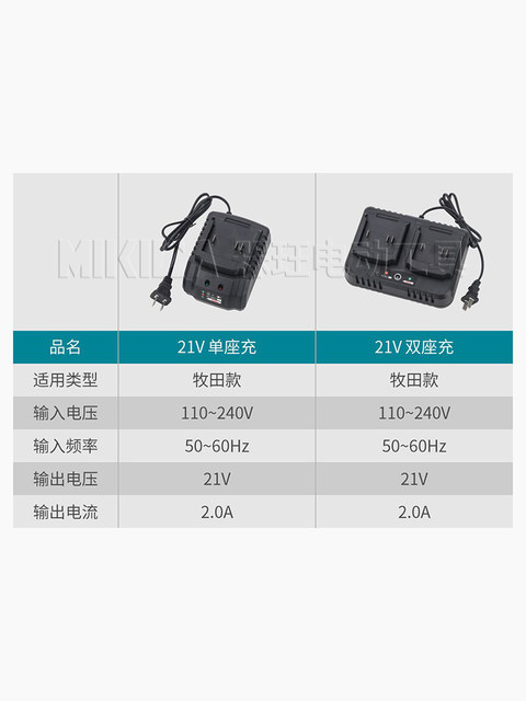 充电器通用款适用牧田21V锂电池2.0A快充富格红松工具配件单双座
