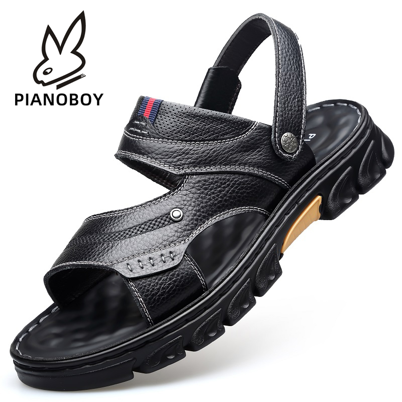 MENS SANDALS 2024 SUMMER GENUINE LEATHER SOFT SOLE TOP LAYER COWHIDE THICK SOLE FOR WEAR DUAL-PURPOSE BEACH SHOES SANDALS MEN