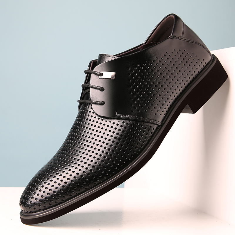 2024 GENUINE LEATHER HOLLOW BREATHABLE LEATHER SHOES MENS SUMMER KOREAN BUSINESS FORMAL WEAR CASUAL SANDALS PLUS SIZE TREND