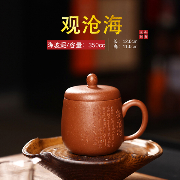 高档茶具女士家用泡茶杯紫砂杯办公杯带盖降坡泥观沧海盖杯
