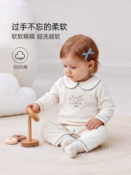 babylove【安心柔】女宝宝连体衣春秋季纯棉娃娃领衣服花开心语 — 4