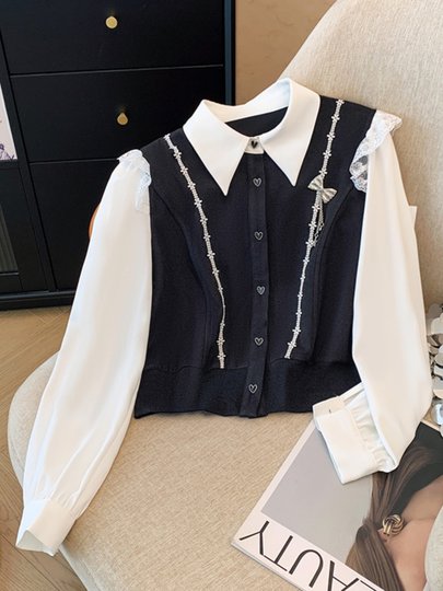 College style fake two-piece long-sleeved shirt for women in autumn and winter 2025 spring new age-reducing women's shirt design top