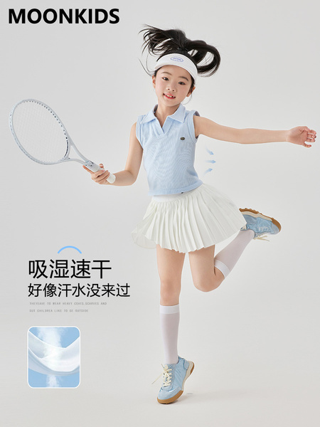 moonkids女童网球套装运动速干衣服百褶夏季女孩儿童裤裙羽毛球服 — 4