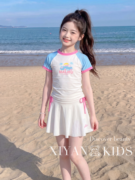 女童泳衣2026夏季新款中大童女孩撞色分体游泳衣儿童甜美海边泳装 — 4