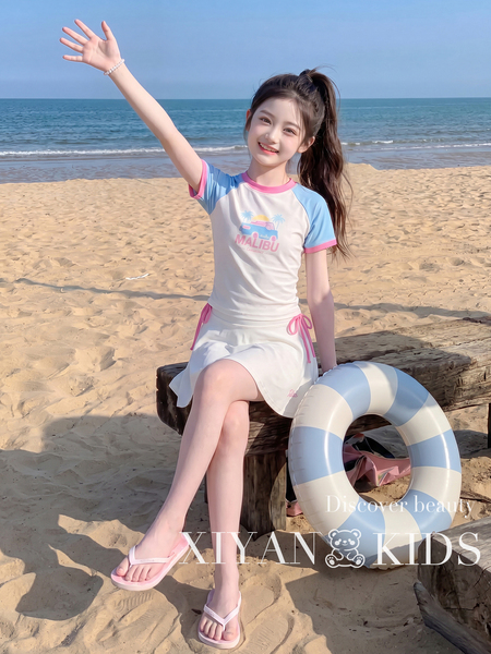 女童泳衣2026夏季新款中大童女孩撞色分体游泳衣儿童甜美海边泳装 — 3