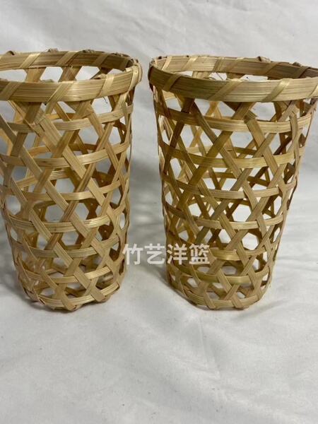 竹编奶茶杯筲箕奶茶竹篮无耳篮带提手篮冰淇淋杯套奶茶杯套竹篓