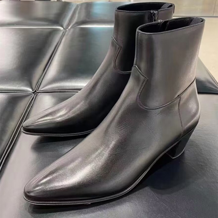 CHELSEA BOOTS MENS EUROPE AND THE UNITED STATES AUTUMN AND WINTER FASHION POINTED TOE FASHION PERSONALITY FIRST LAYER COWHIDE SIDE ZIPPER SHORT MARTIN BOOTS TIDE