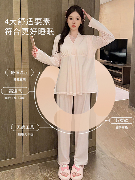 简约款带胸垫纯棉月子服夏秋季薄款产后产妇孕妇哺乳睡衣全棉秋冬 — 3